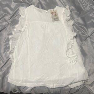 White Ruffled Sleeveless Shirt